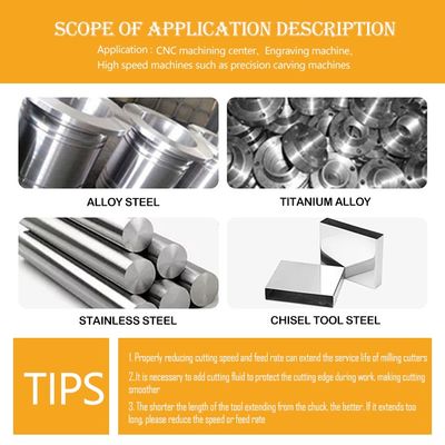 35° Στροφή έλικας 0,6um Μέγεθος κόκκους 1-12mm Διαμέτρου κοπής Σιδηροτροφείο τερματισμού καρβιδίου βολφραμίου για μηχανική CNC